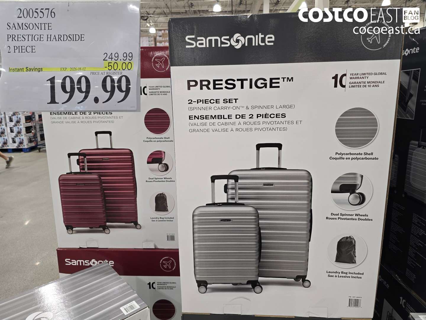 2005576 SAMSONITE PRESTIGE HARDSIDE 2 PIECE ($50.00 INSTANT SAVINGS EXPIRES ON 2026-08-02) $199.99