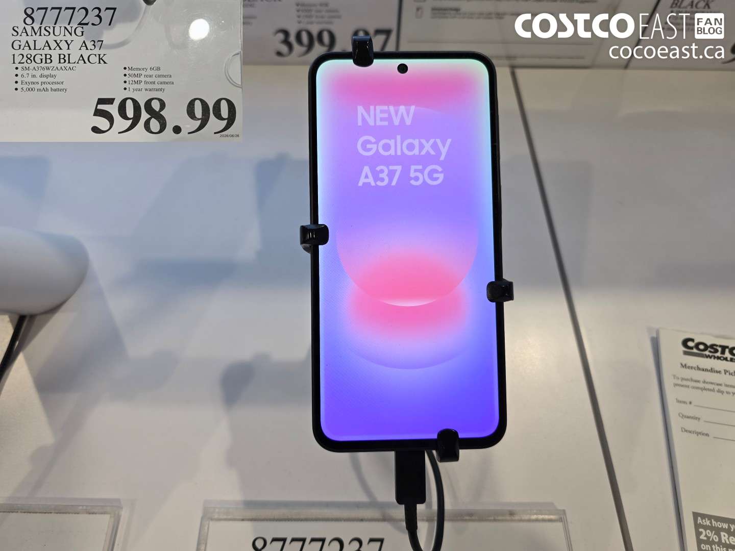 8777237 SAMSUNG GALAXY A37 128GB BLACK $598.99