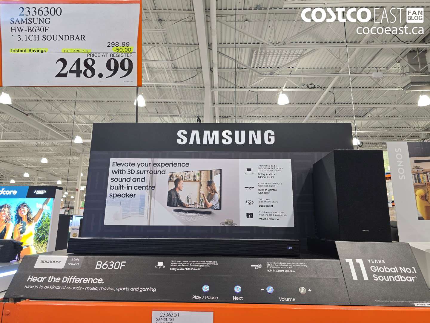 2336300 SAMSUNG HW-B630F 3.1CH SOUNDBAR ($50.00 INSTANT SAVINGS EXPIRES ON 2026-07-30) $248.99