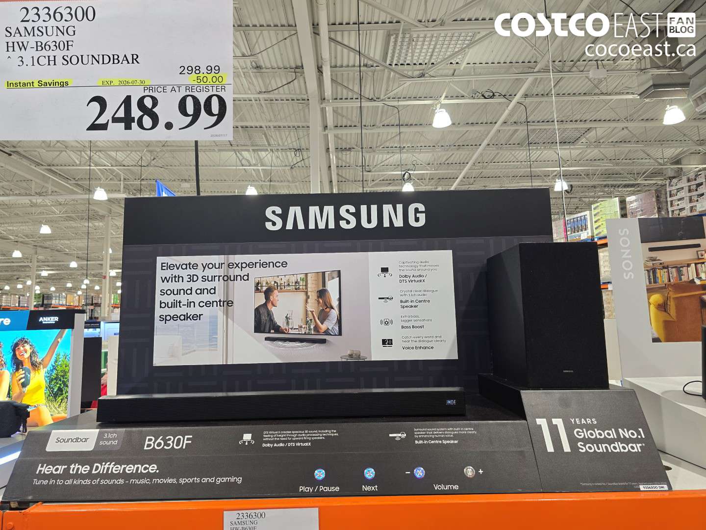 2336300 SAMSUNG HW-B630F 3.1CH SOUNDBAR ($50.00 INSTANT SAVINGS EXPIRES ON 2026-07-30) $248.99