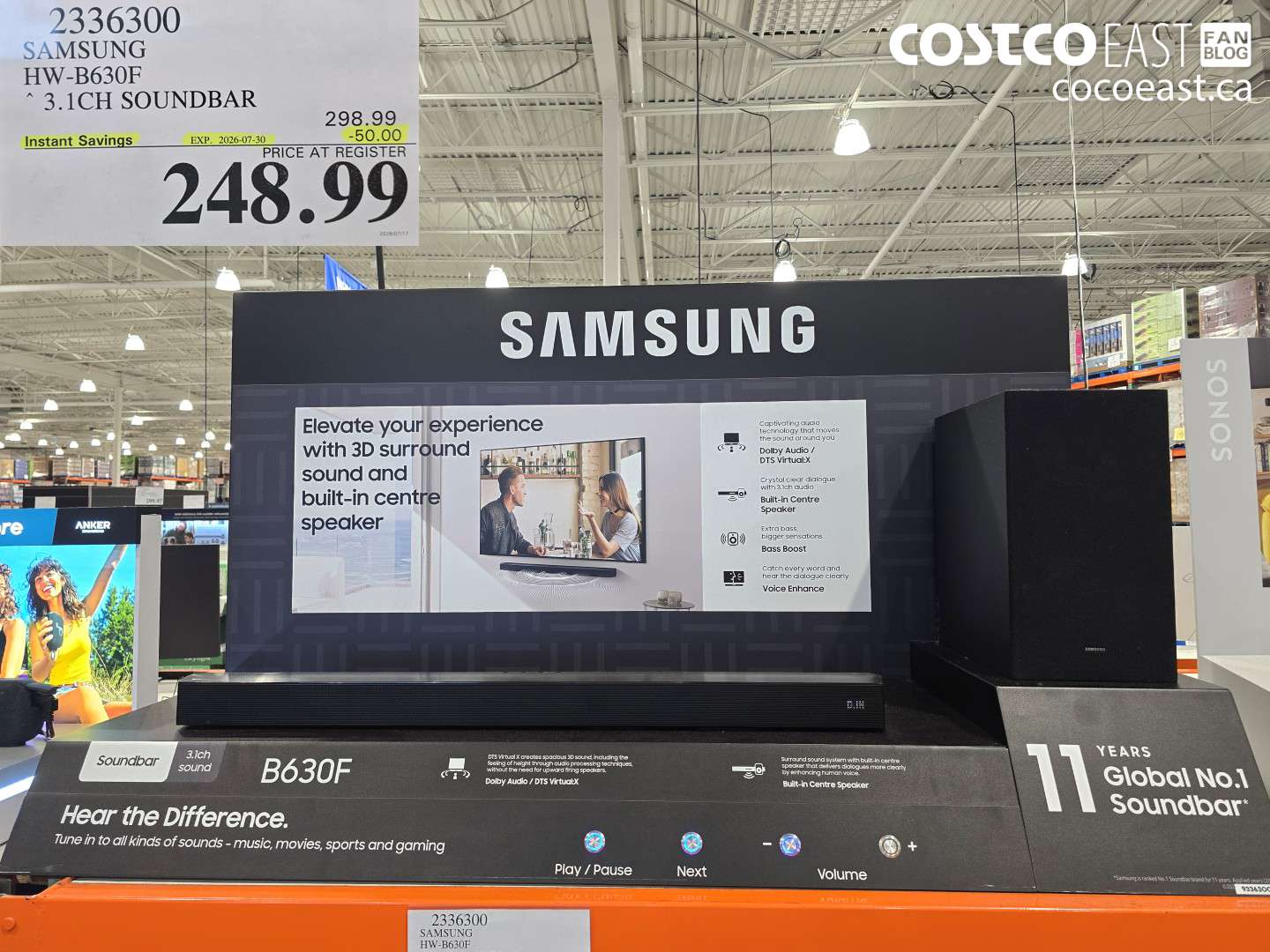 2336300 SAMSUNG HW-B630F 3.1CH SOUNDBAR ($50.00 INSTANT SAVINGS EXPIRES ON 2026-07-30) $248.99