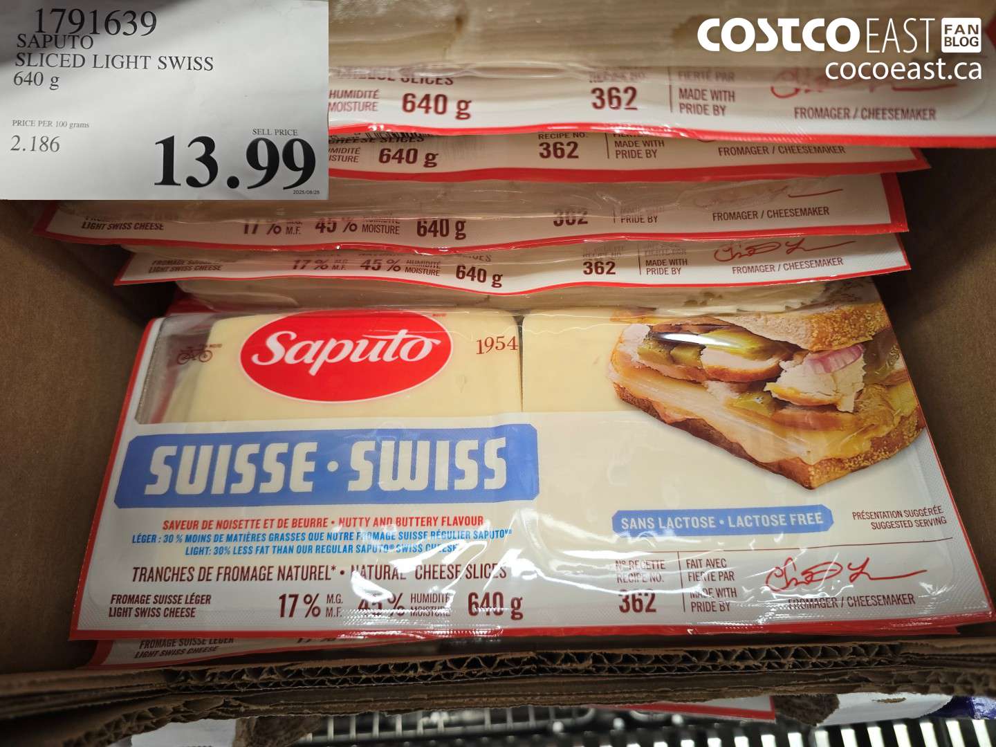 1791639 SAPUTO SLICED LIGHT SWISS 640 G $13.99