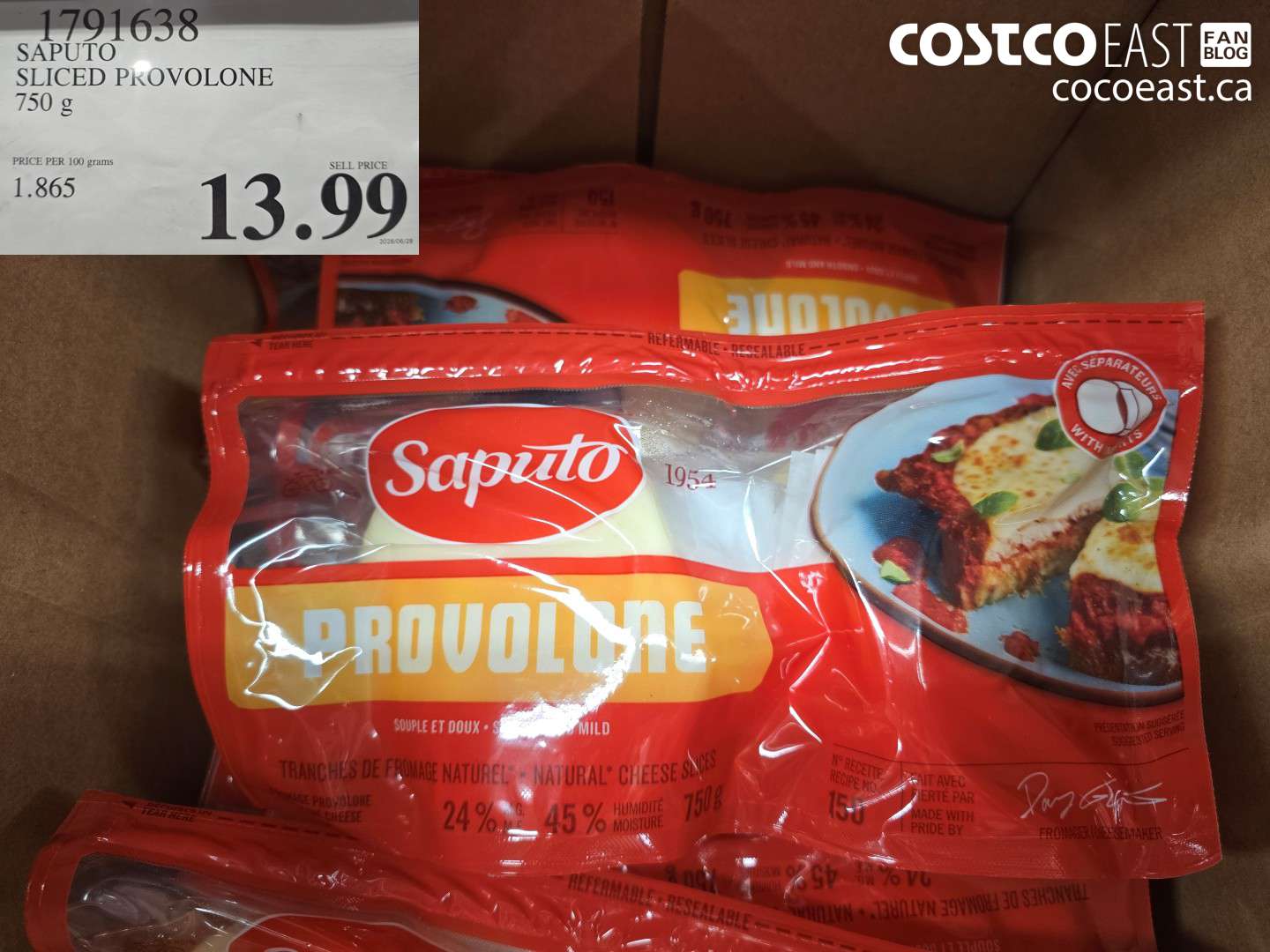1791638 SAPUTO SLICED PROVOLONE 750 G $13.99