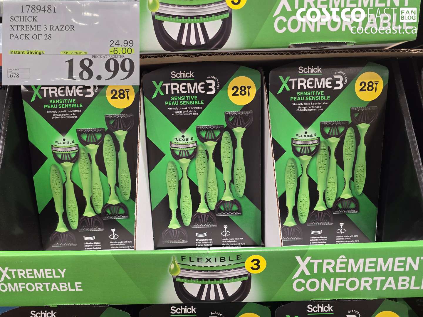 1789481 SCHICK XTREME 3 RAZOR PACK OF 28 ($6.00 INSTANT SAVINGS EXPIRES ON 2026-08-30) $18.99