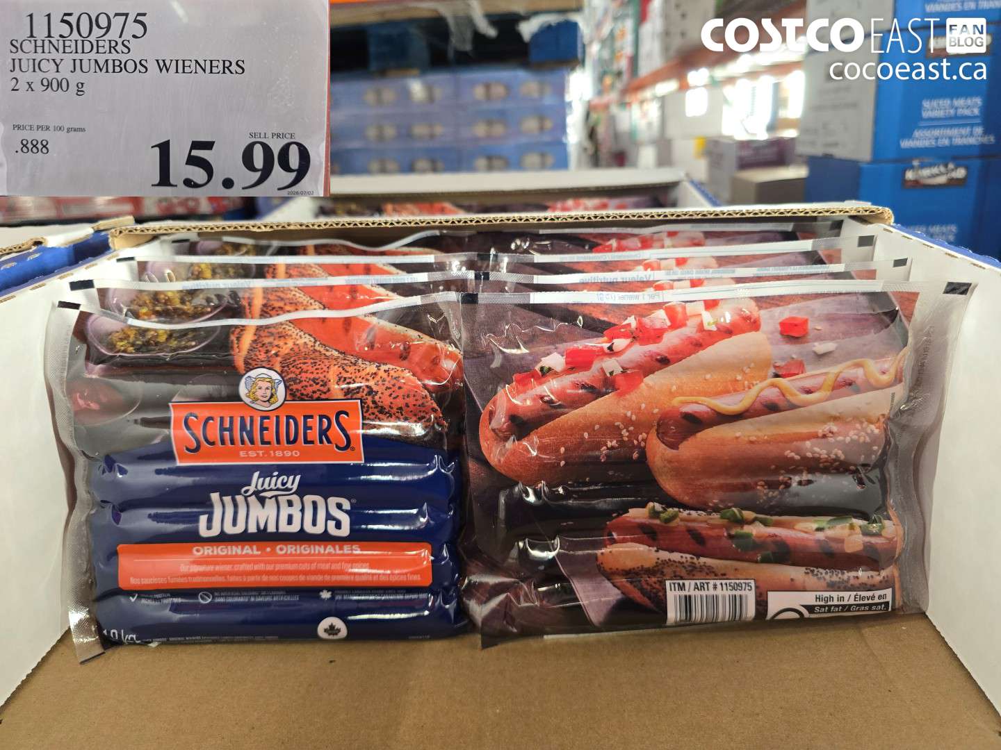 1150975 SCHNEIDERS JUICY JUMBOS WIENERS 2 X 900 G $15.99