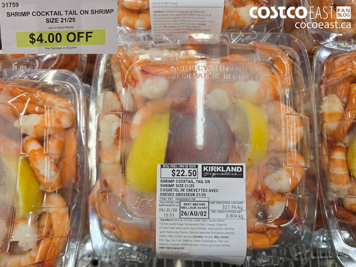 31759 SHRIMP COCKTAIL TAIL ON SHRIMP SIZE 21/25 ($4.00 INSTANT SAVINGS)