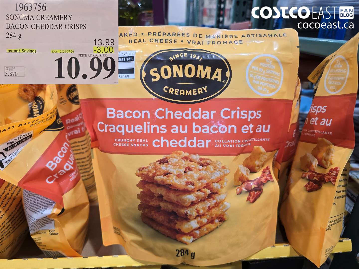 1963756 SONOMA CREAMERY BACON CHEDDAR CRISPS 284 G ($3.00 INSTANT SAVINGS EXPIRES ON 2026-07-26) $10.99
