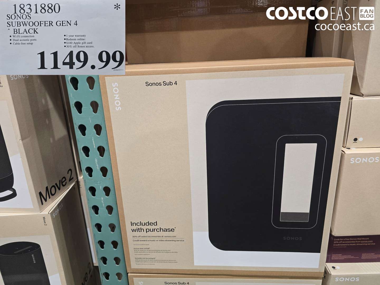 1831880 SONOS SUBWOOFER GEN 4 BLACK $1149.99