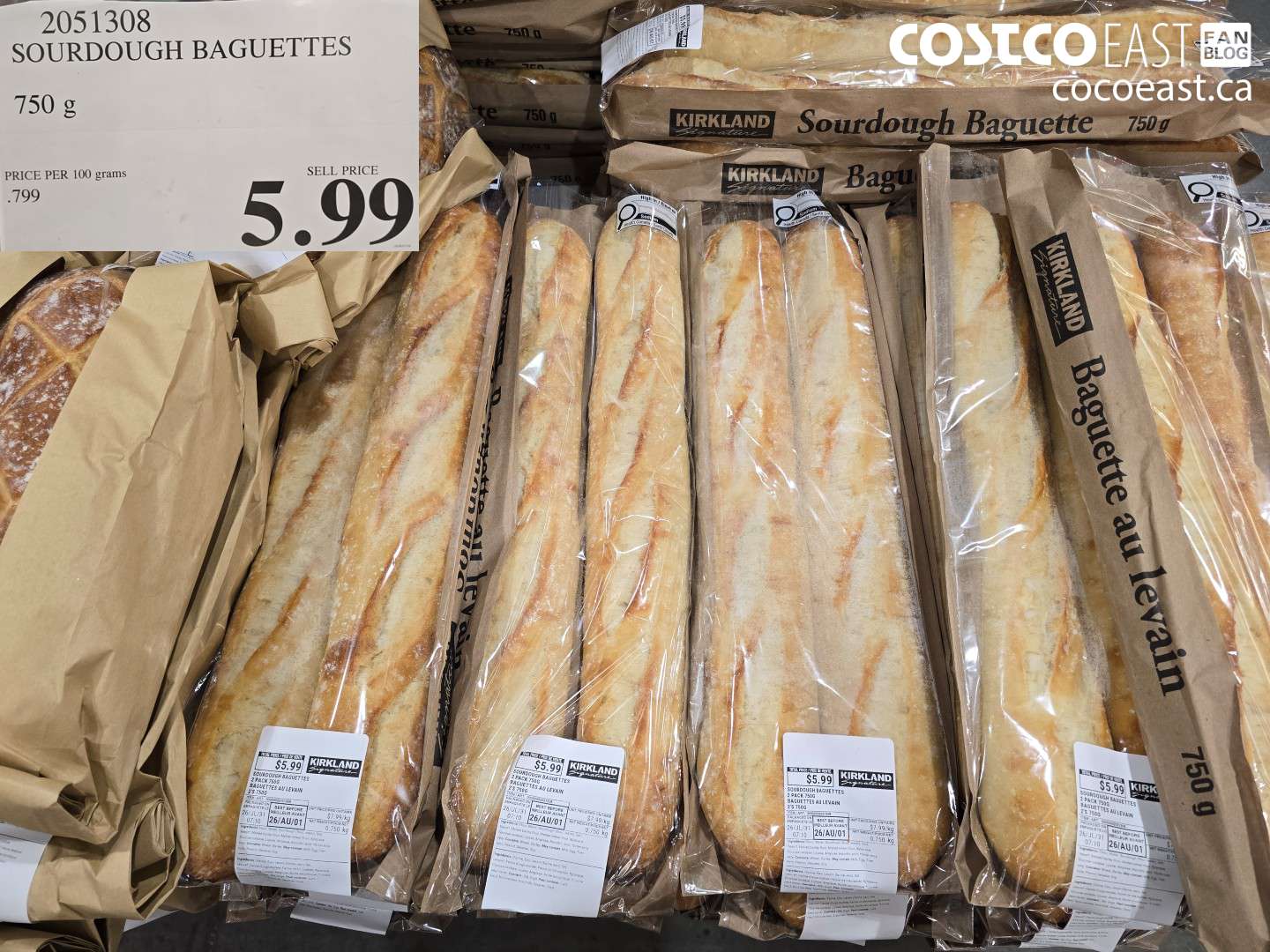 2051308 SOURDOUGH BAGUETTES 750 G $5.99