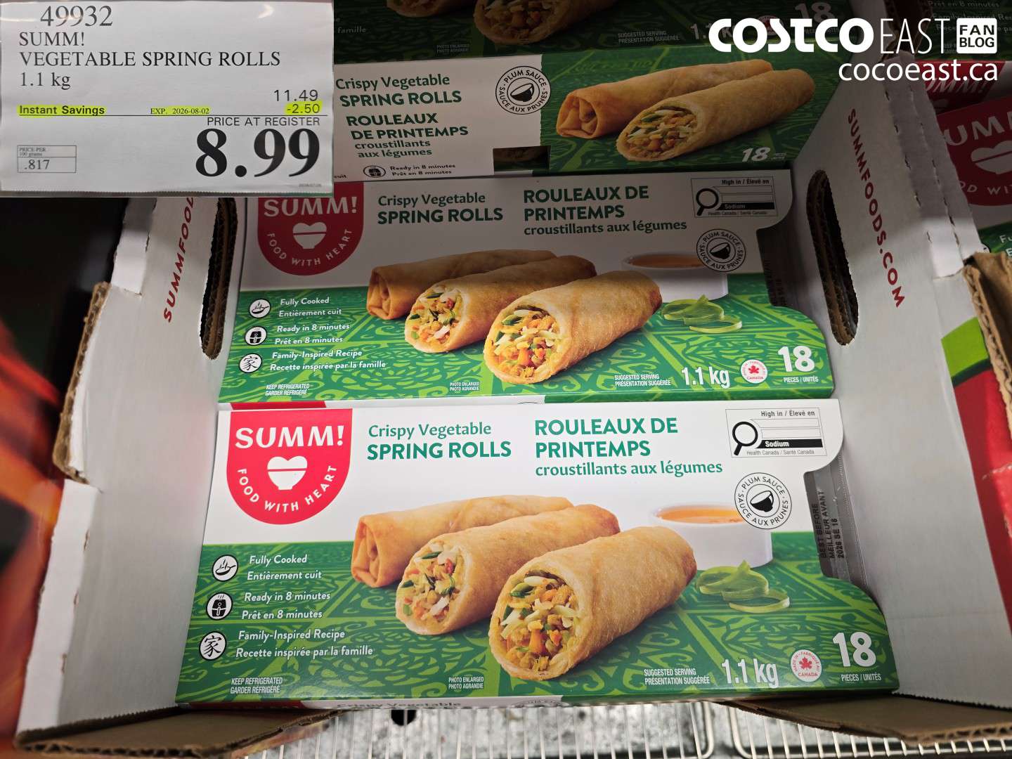 49932 SUMM! VEGETABLE SPRING ROLLS 1.1 KG ($2.50 INSTANT SAVINGS EXPIRES ON 2026-08-02) $8.99