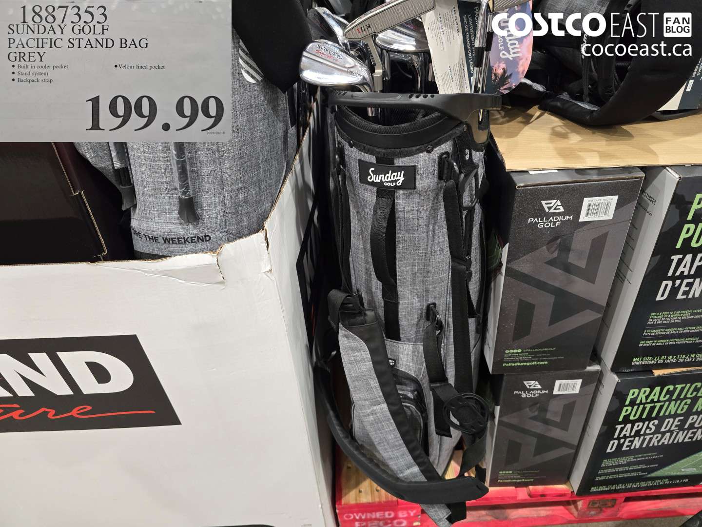 1887353 SUNDAY GOLF PACIFIC STAND BAG GREY $199.99