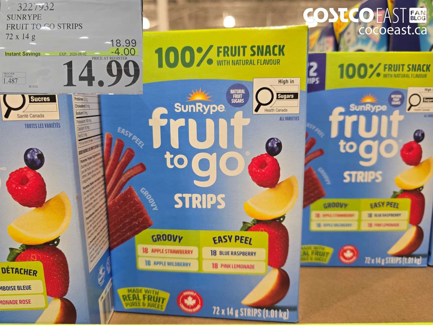 3227932 SUNRYPE FRUIT TO GO STRIPS 72 X 14 G ($4.00 INSTANT SAVINGS EXPIRES ON 2026-08-02) $14.99
