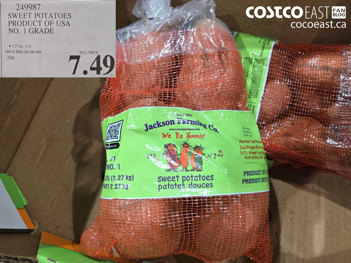 249987 SWEET POTATOES PRODUCT OF USA NO. 1 GRADE $7.49
