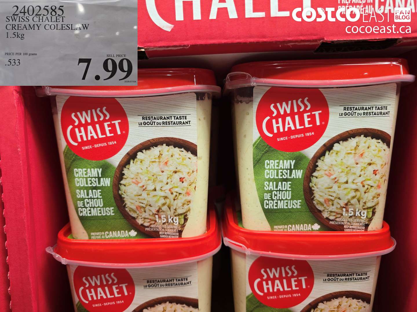 2402585 SWISS CHALET CREAMY COLESLAW 1.5KG $7.99