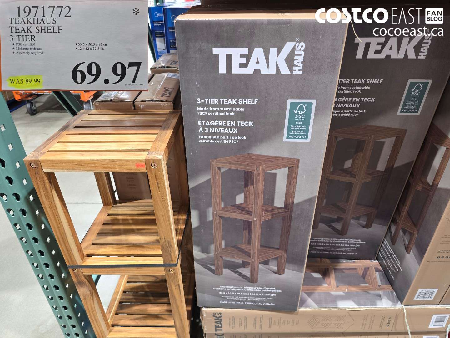 1971772 TEAKHAUS TEAK SHELF 3 TIER $69.97