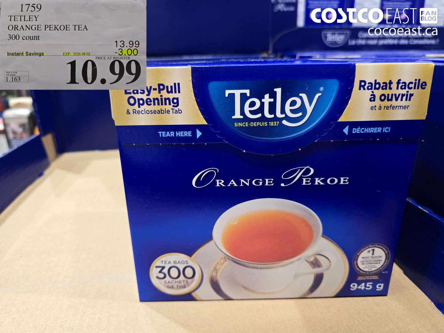1759 TETLEY ORANGE PEKOE TEA 300 COUNT ($3.00 INSTANT SAVINGS EXPIRES ON 2026-08-02) $10.99