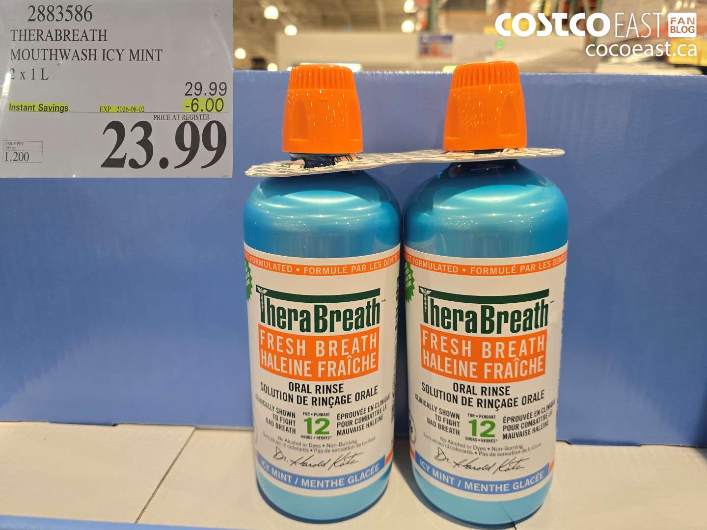 2883586 THERABREATH MOUTHWASH ICY MINT 2 X 1 L ($6.00 INSTANT SAVINGS EXPIRES ON 2026-08-02) $23.99