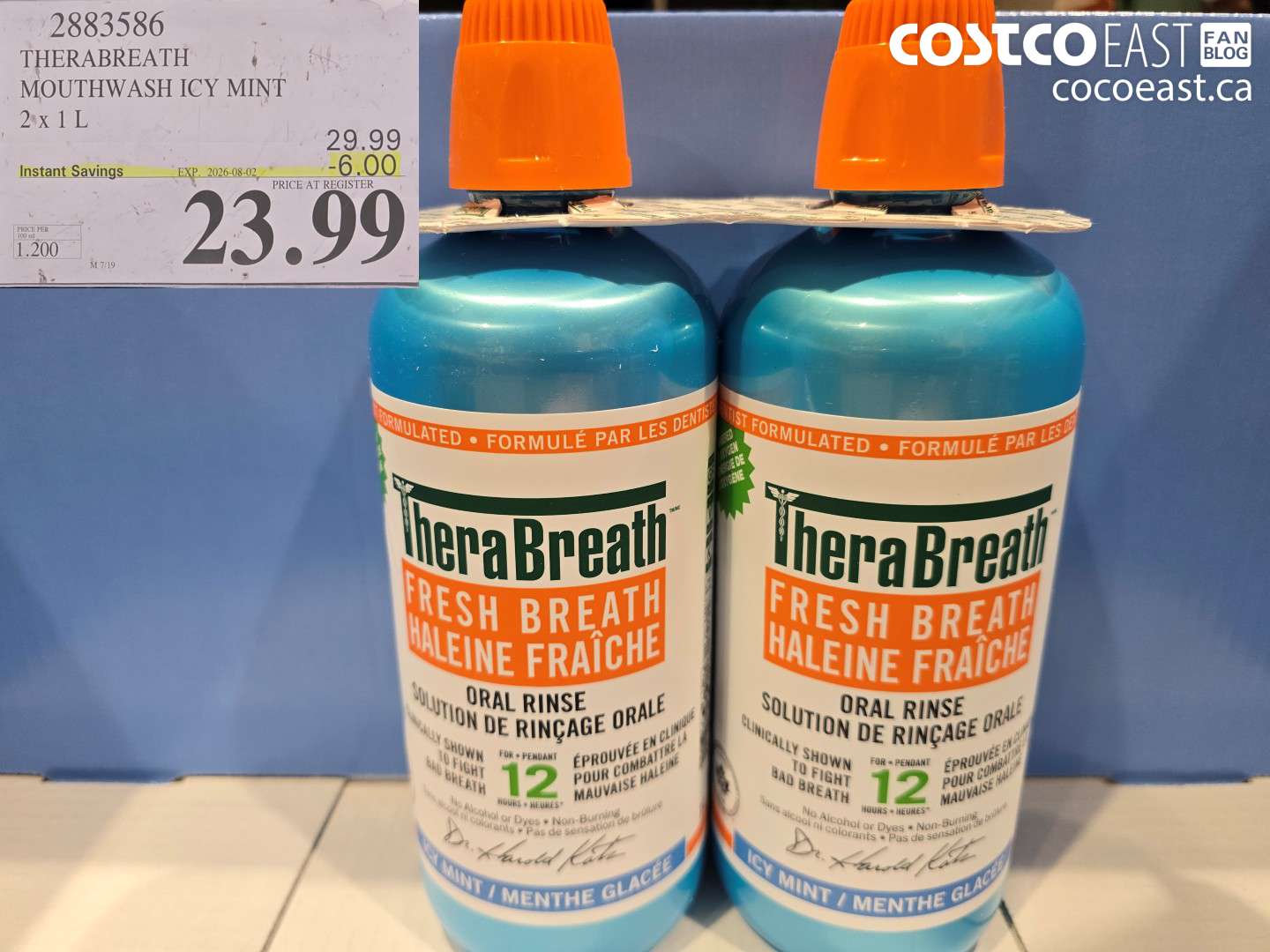 2883586 THERABREATH MOUTHWASH ICY MINT 2 X 1 L ($6.00 INSTANT SAVINGS EXPIRES ON 2026-08-02) $23.99