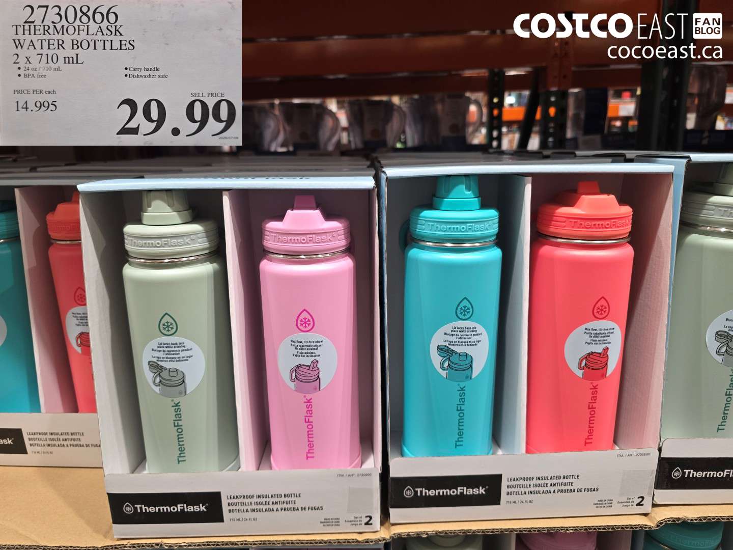 2730866 THERMOFLASK WATER BOTTLES 2 X 710 ML $29.99