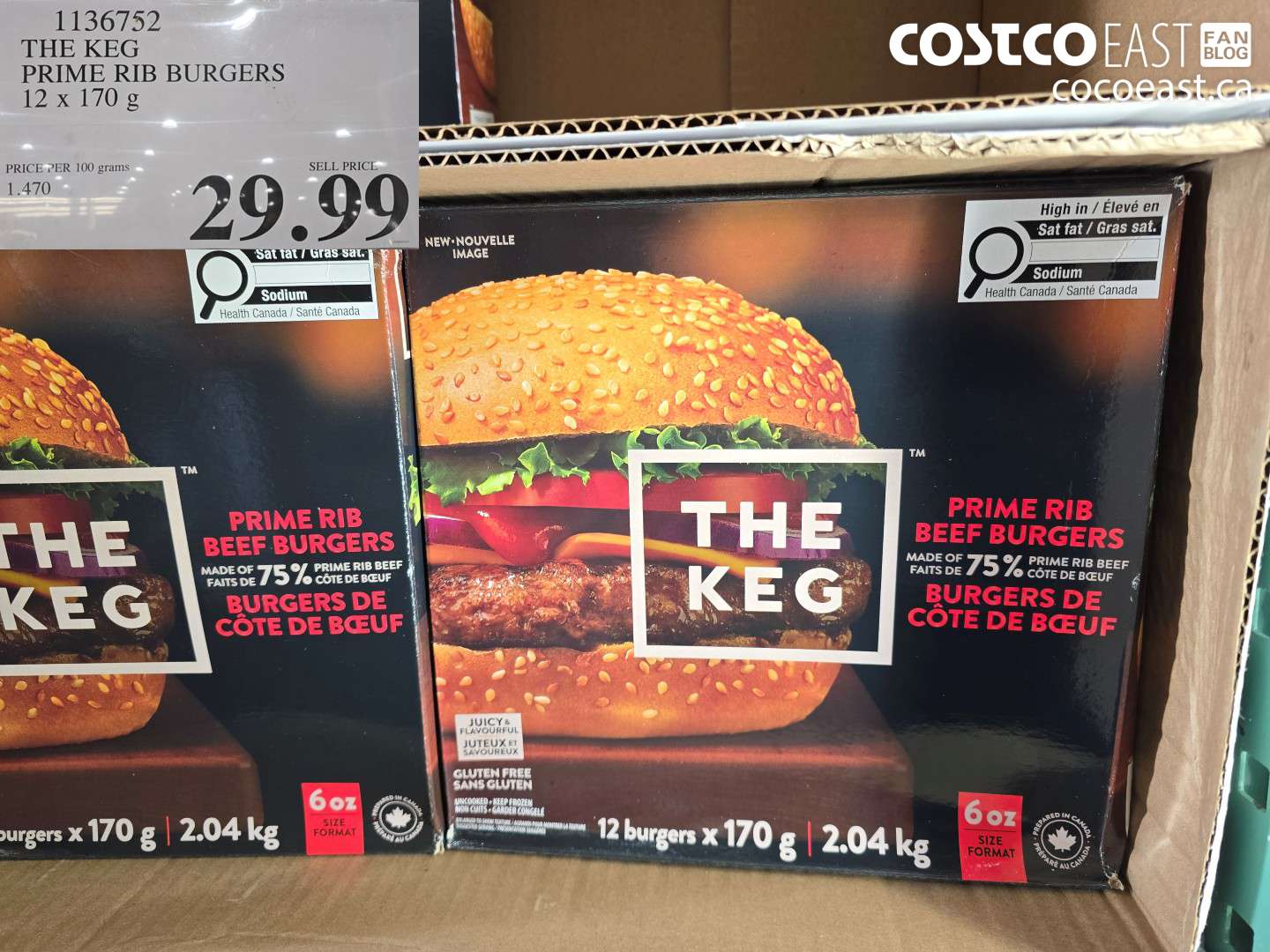 1136752 THE KEG PRIME RIB BURGERS 12 X 170 G $29.99