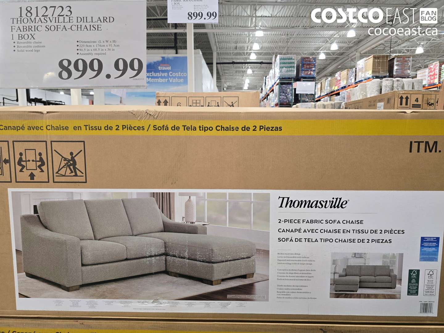 1812723 THOMASVILLE DILLARD FABRIC SOFA-CHAISE 1 BOX $899.99