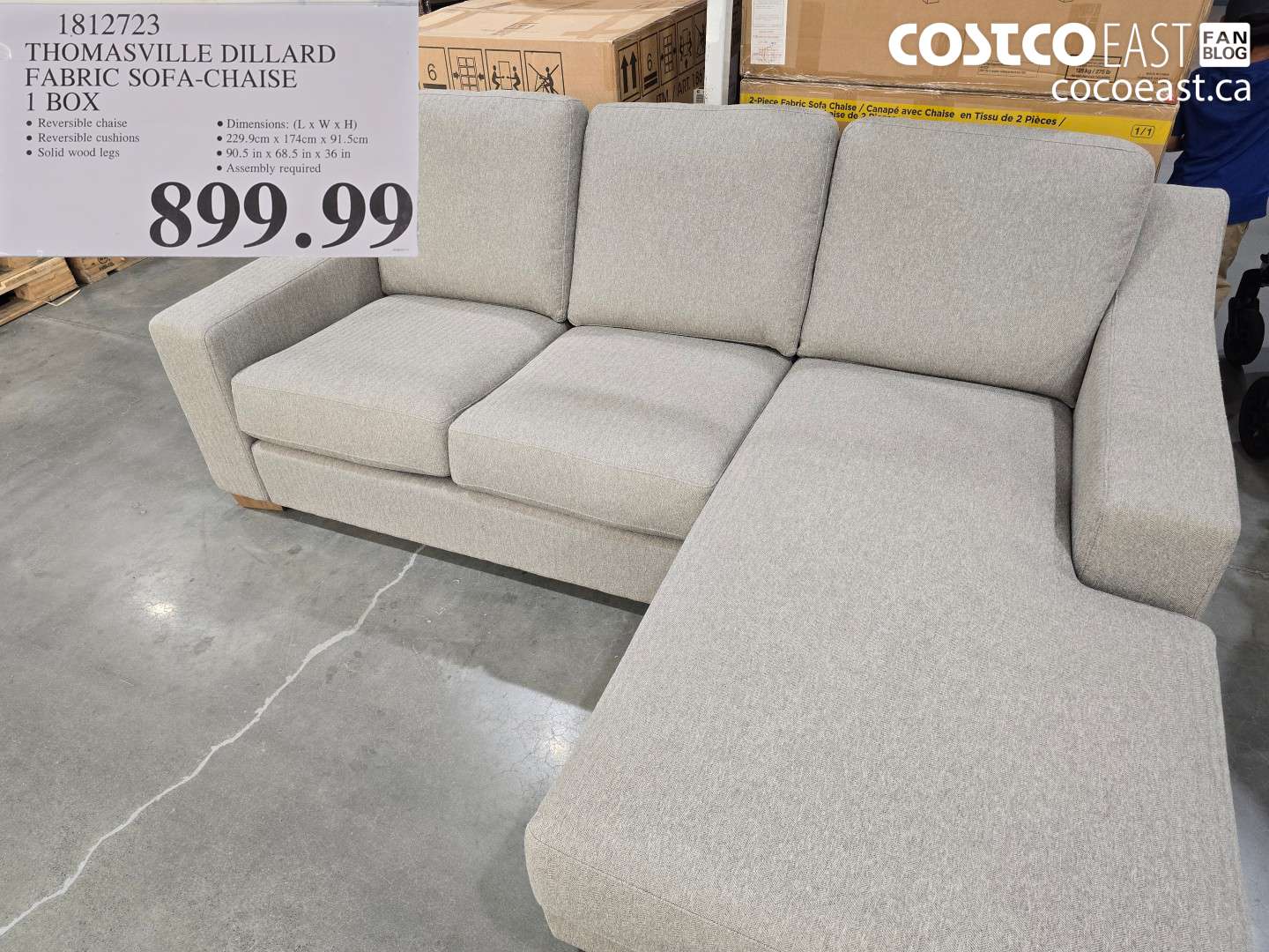 1812723 THOMASVILLE DILLARD FABRIC SOFA-CHAISE 1 BOX $899.99