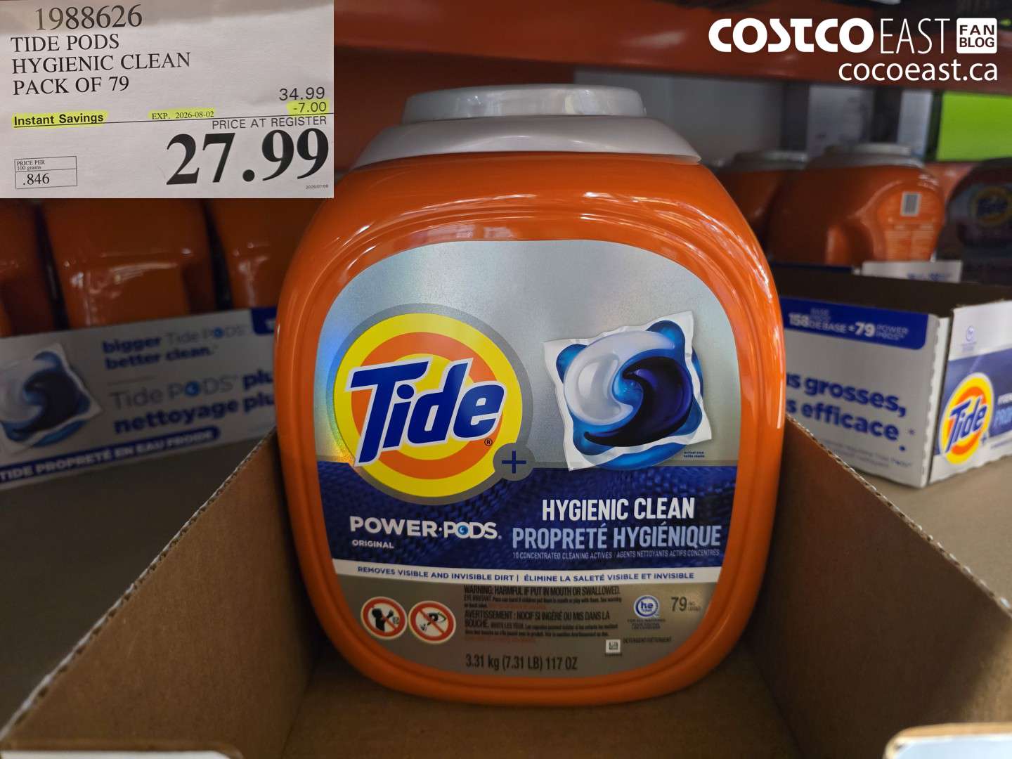 1988626 TIDE PODS HYGIENIC CLEAN PACK OF 79 ($7.00 INSTANT SAVINGS EXPIRES ON 2026-08-02) $27.99