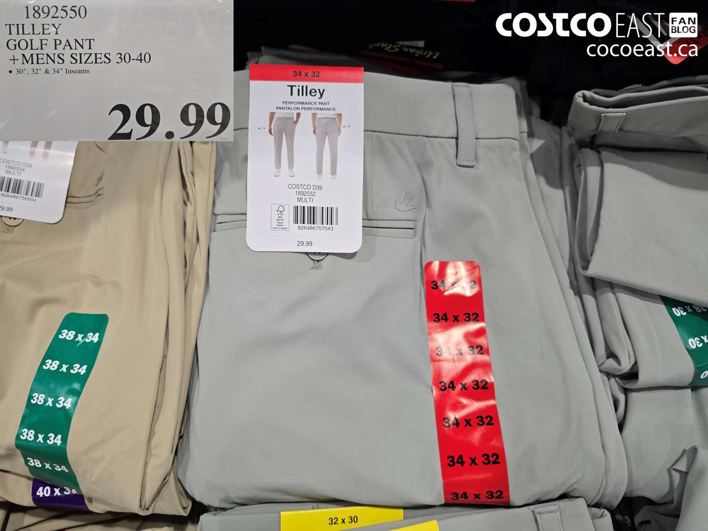 1892550 TILLEY GOLF PANT MENS SIZES 30-40 $29.99