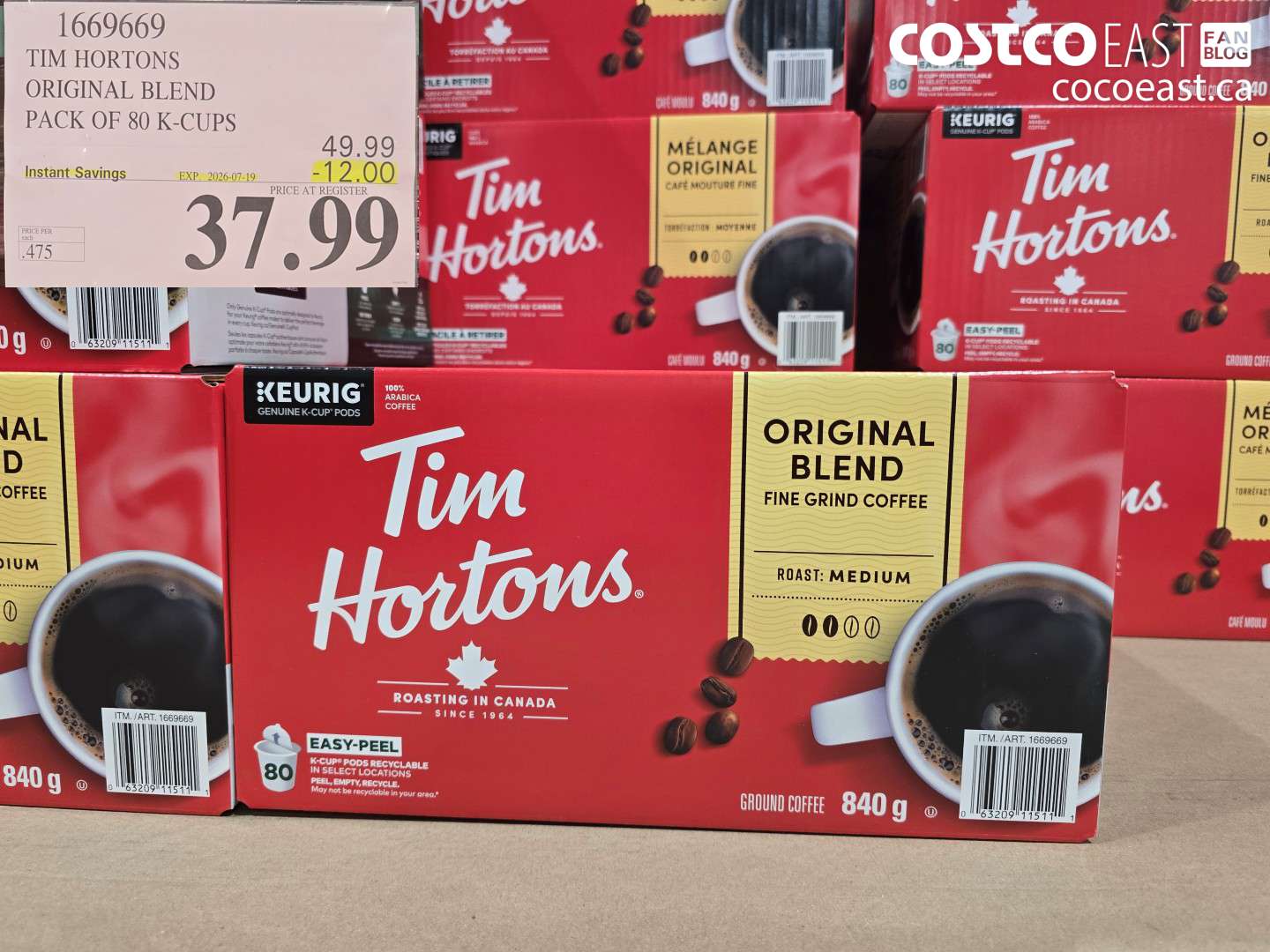 1669669 TIM HORTONS ORIGINAL BLEND PACK OF 80 K-CUPS ($12.00 INSTANT SAVINGS EXPIRES ON 2026-07-19) $37.99