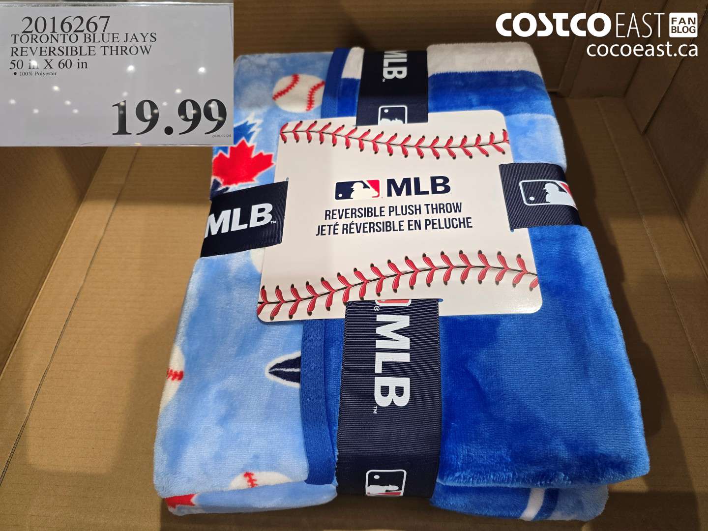 2016267 TORONTO BLUE JAYS REVERSIBLE THROW 50 IN X 60 IN $19.99