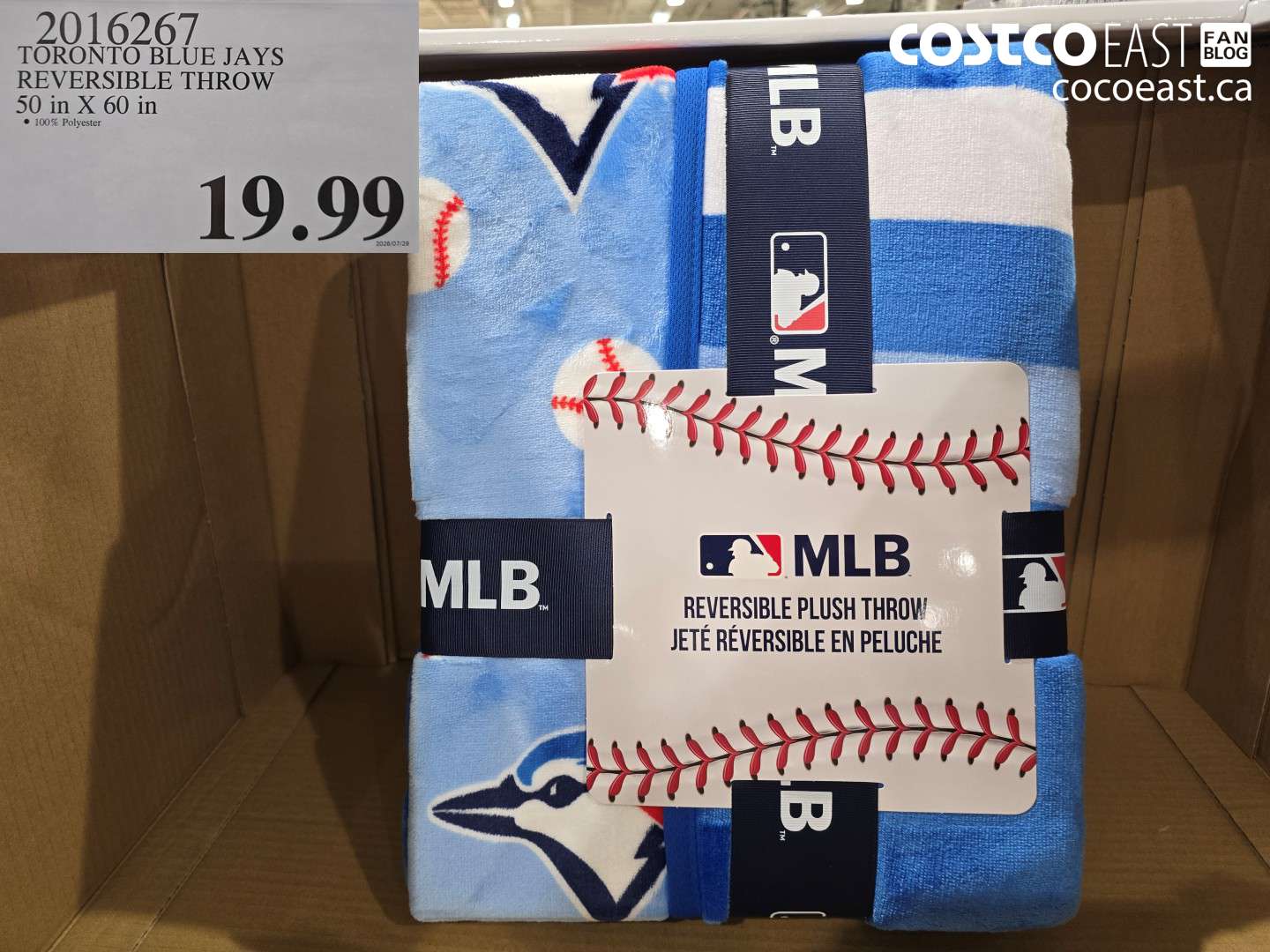 2016267 TORONTO BLUE JAYS REVERSIBLE THROW 50 IN X 60 IN $19.99