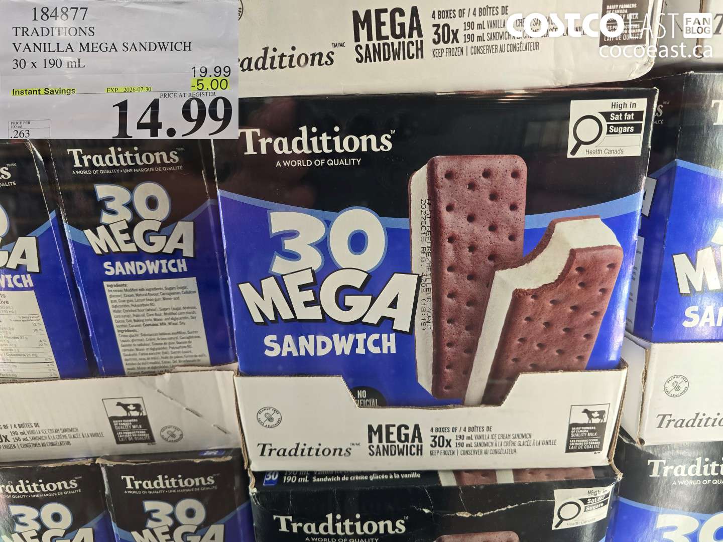 184877 TRADITIONS VANILLA MEGA SANDWICH 30 X 190 ML ($5.00 INSTANT SAVINGS EXPIRES ON 2026-07-30) $14.99