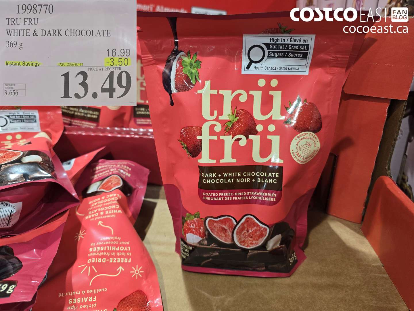 1998770 TRU FRU WHITE & DARK CHOCOLATE 369 G ($3.50 INSTANT SAVINGS EXPIRES ON 2026-07-12) $13.49