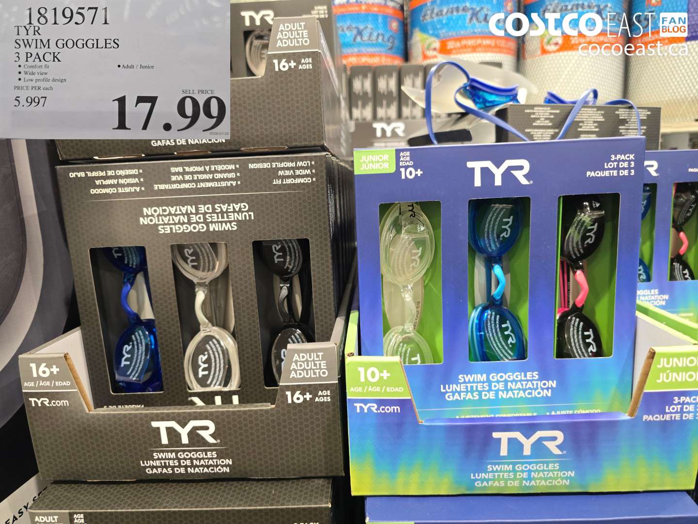 1819571 TYR SWIM GOGGLES 3 PACK $17.99