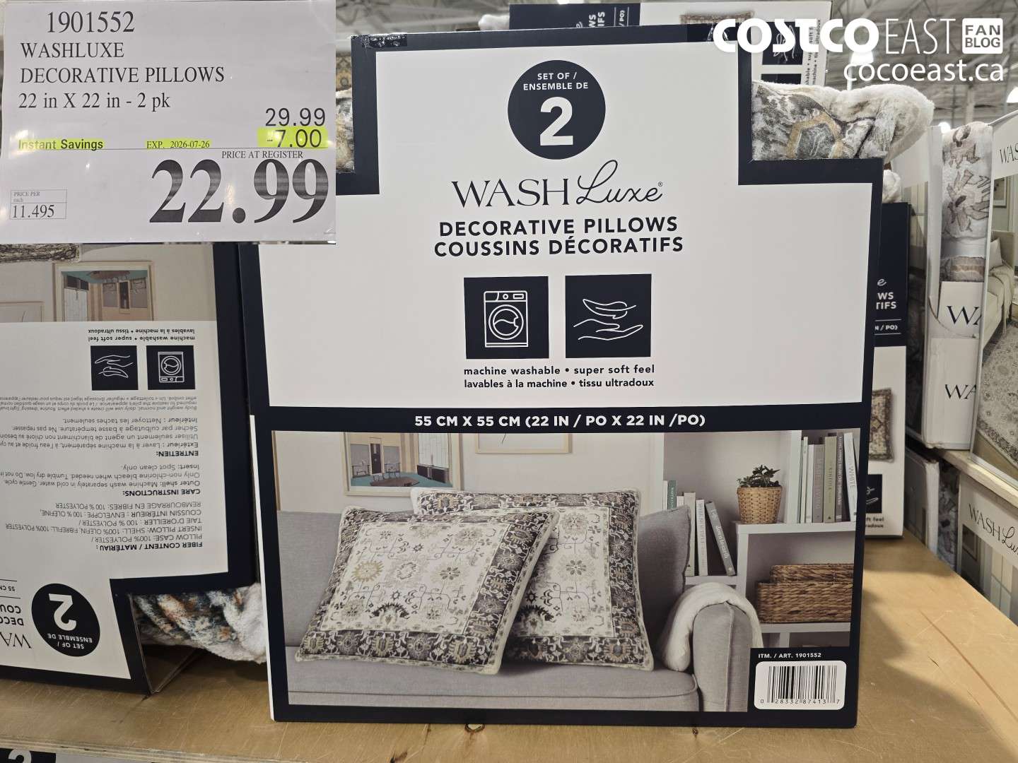 1901552 WASHLUXE DECORATIVE PILLOWS 22 IN X 22 IN - 2 PK ($7.00 INSTANT SAVINGS EXPIRES ON 2026-07-26) $22.99
