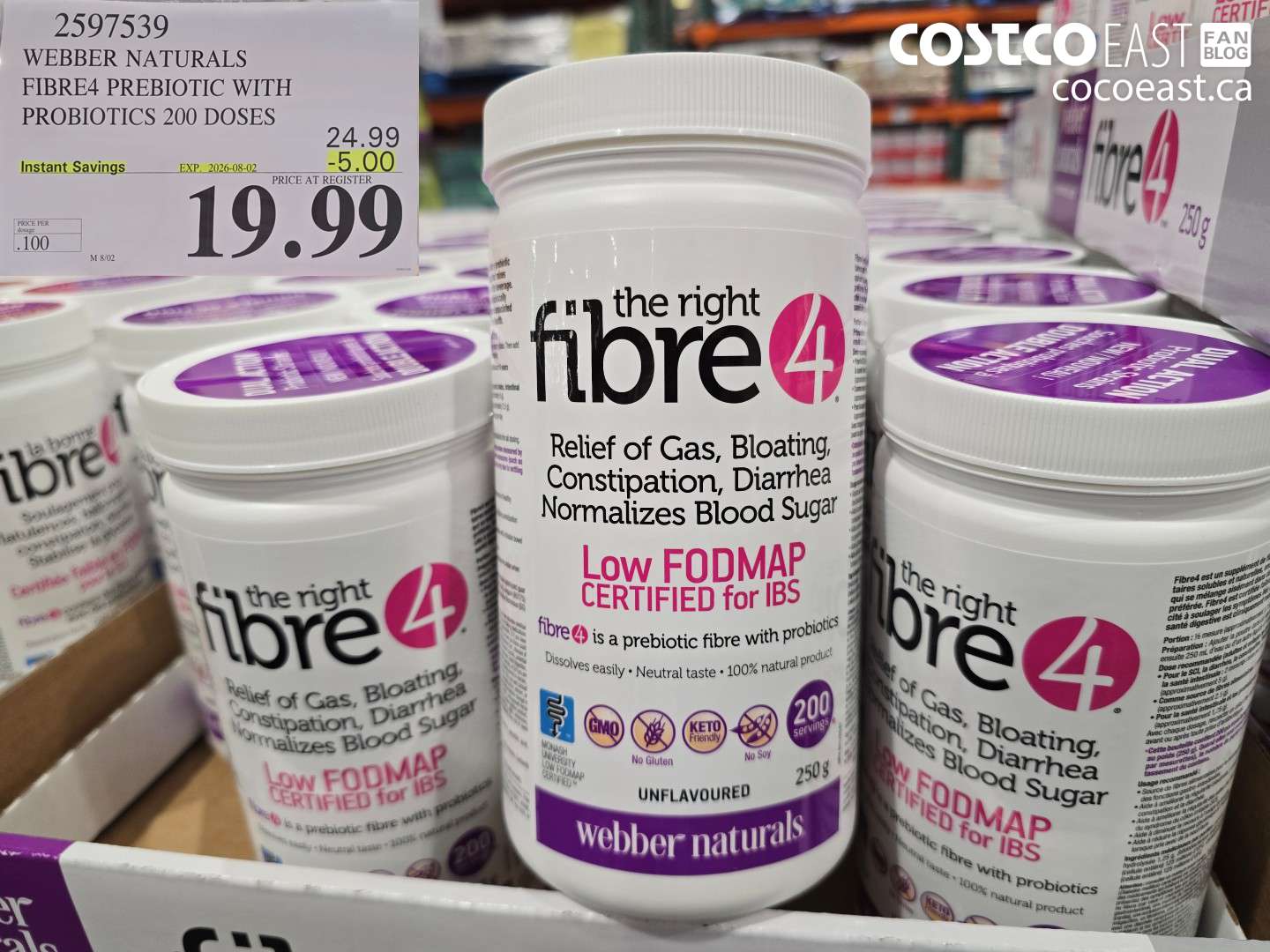 2597539 WEBBER NATURALS FIBRE4 PREBIOTIC WITH PROBIOTICS 200 DOSES ($5.00 INSTANT SAVINGS EXPIRES ON 2026-08-02) $19.99
