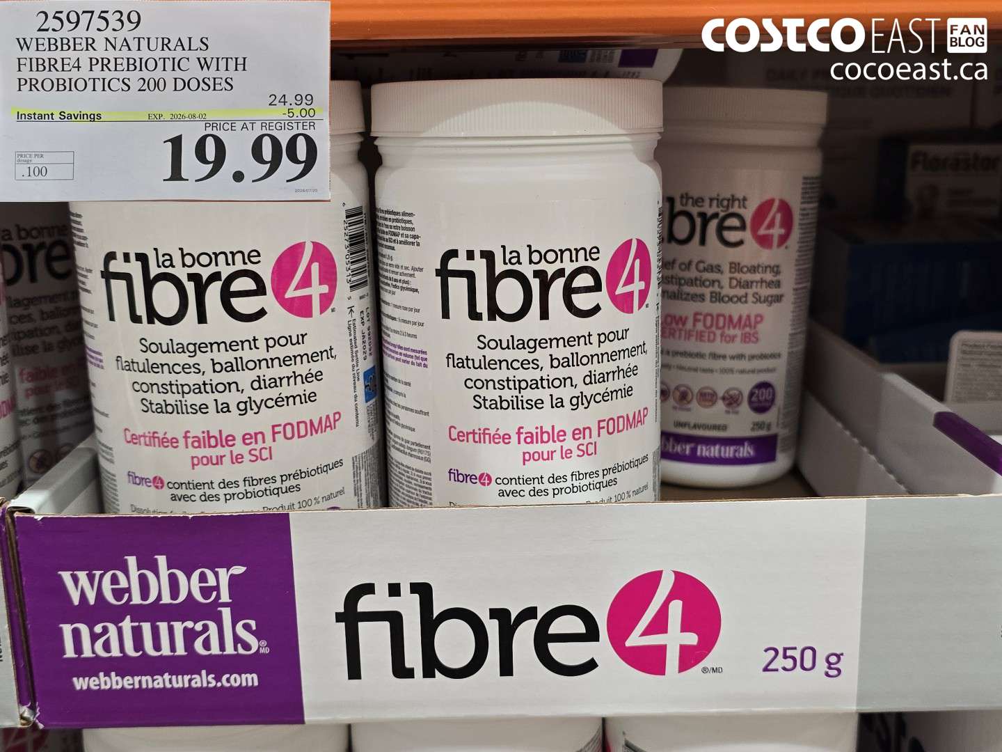 2597539 WEBBER NATURALS FIBRE4 PREBIOTIC WITH PROBIOTICS 200 DOSES ($5.00 INSTANT SAVINGS EXPIRES ON 2026-08-02) $19.99