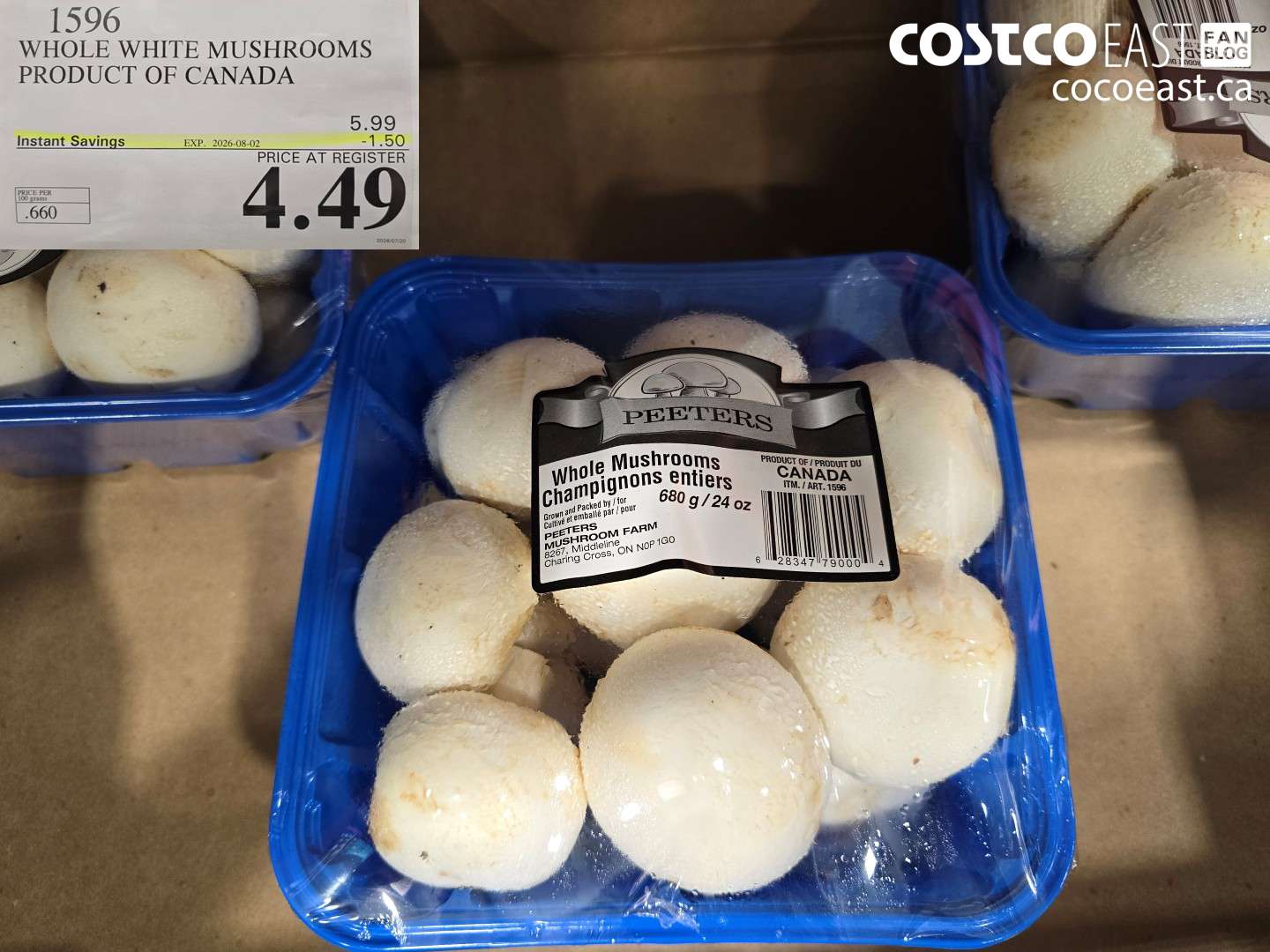 1596 WHOLE WHITE MUSHROOMS PRODUCT OF CANADA ($1.50 INSTANT SAVINGS EXPIRES ON 2026-08-02) $4.49
