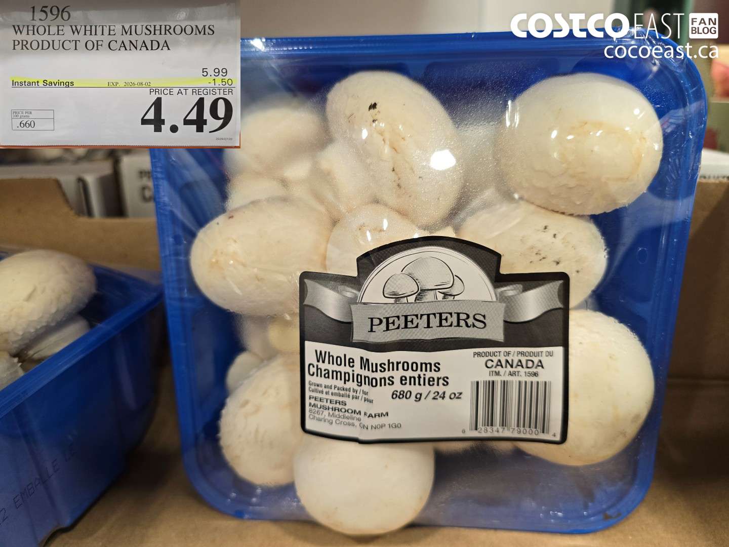 1596 WHOLE WHITE MUSHROOMS PRODUCT OF CANADA ($1.50 INSTANT SAVINGS EXPIRES ON 2026-08-02) $4.49