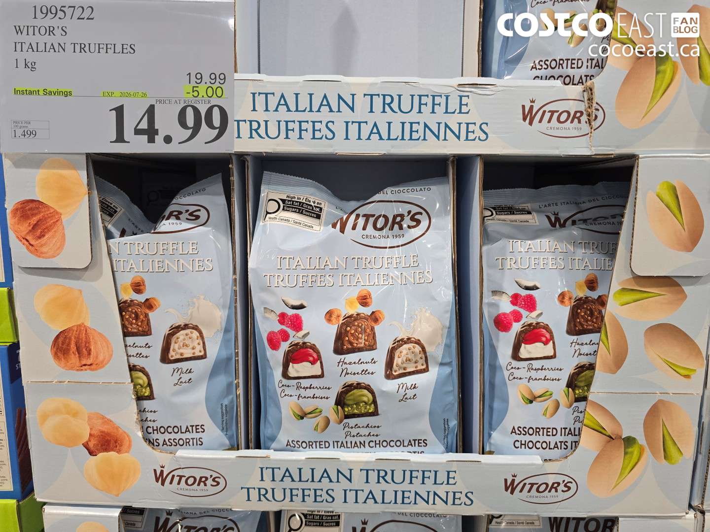 1995722 WITOR'S ITALIAN TRUFFLES 1 KG ($5.00 INSTANT SAVINGS EXPIRES ON 2026-07-26) $14.99