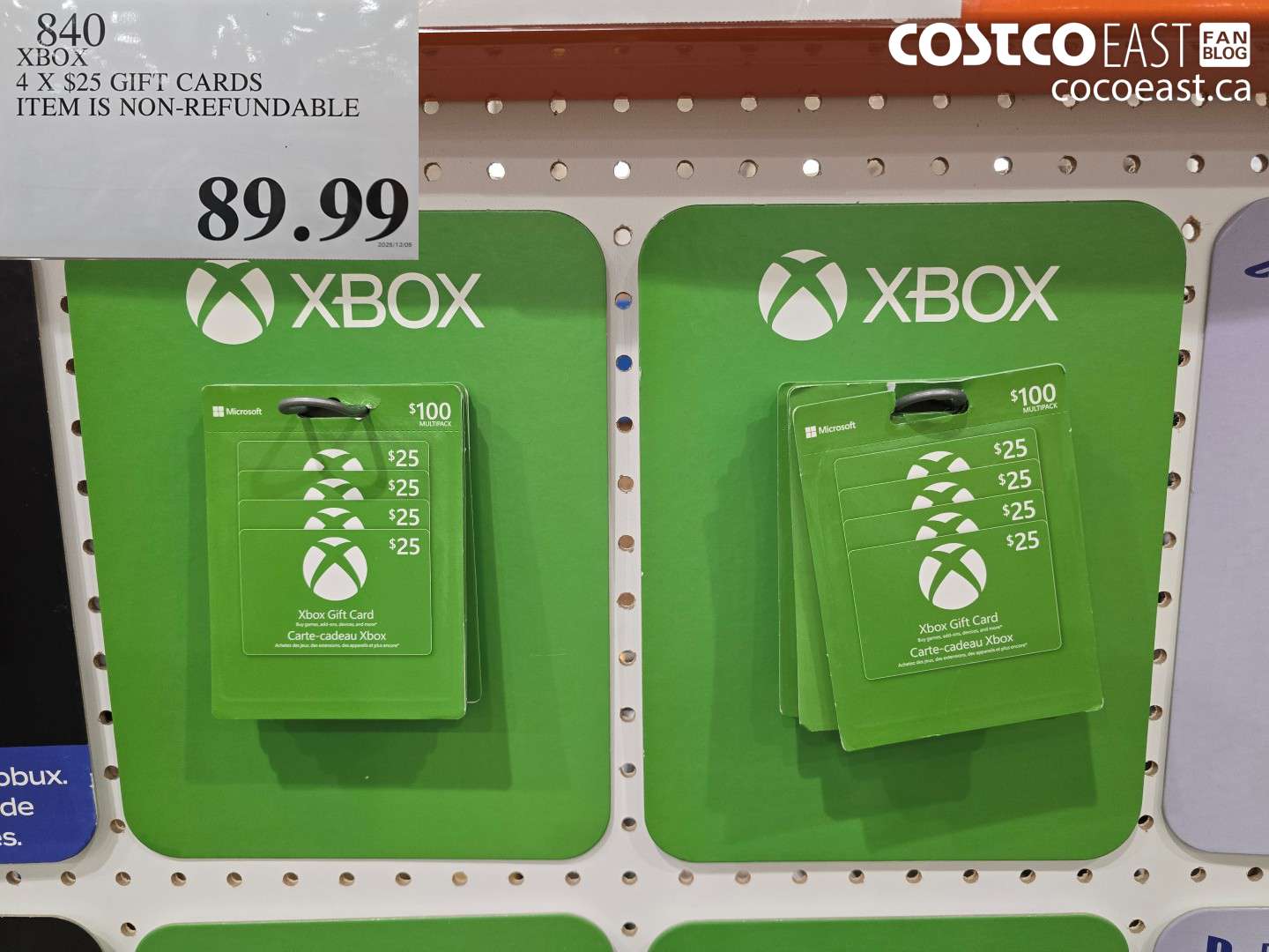 840 XBOX 4 X $25 GIFT CARDS $89.99