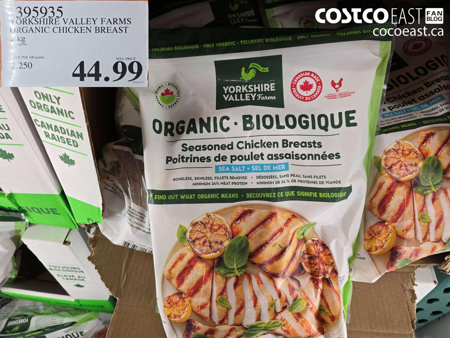 395935 YORKSHIRE VALLEY FARMS ORGANIC CHICKEN BREAST 2 KG $44.99