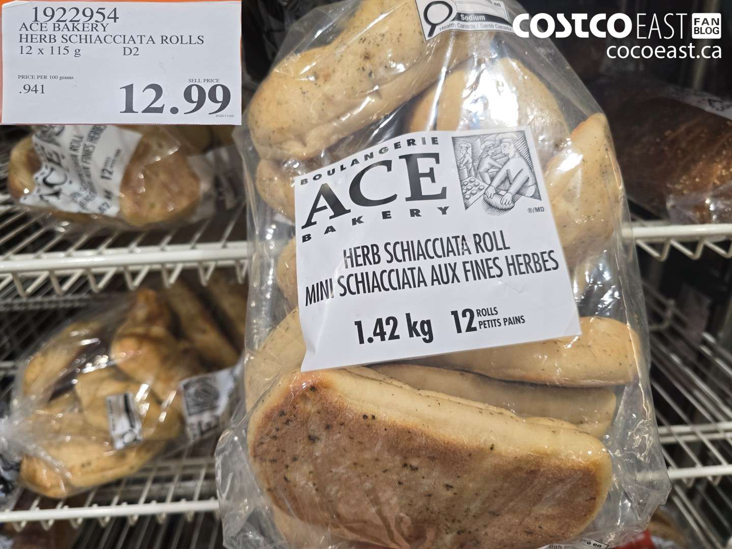 1922954 ACE BAKERY HERB SCHIACCIATA ROLLS 12 X 115 G $12.99