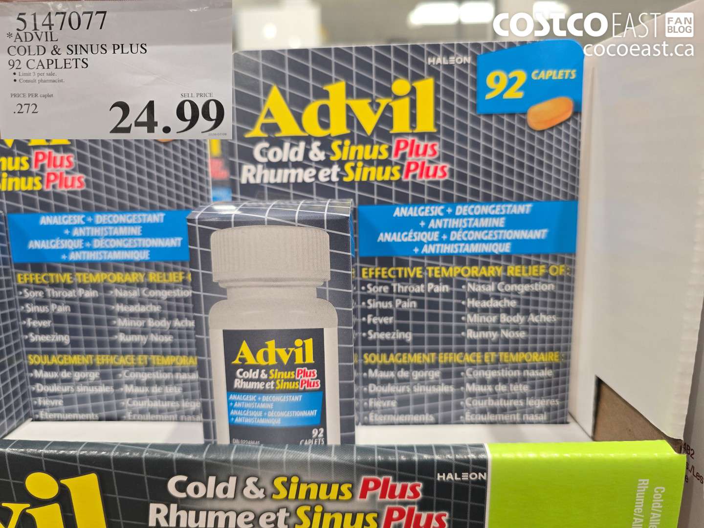 5147077 ADVIL COLD & SINUS PLUS 92 CAPLETS $24.99