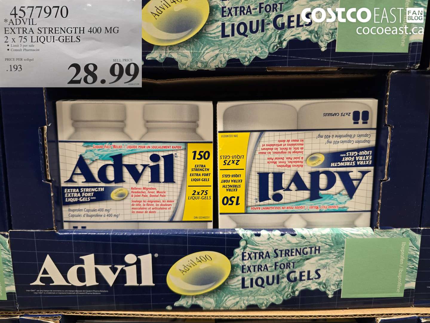 4577970 ADVIL EXTRA STRENGTH 400 MG 2 X 75 LIQUI-GELS $28.99