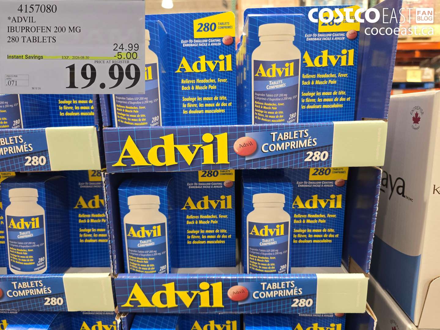 4157080 ADVIL IBUPROFEN 200 MG 280 TABLETS ($5.00 INSTANT SAVINGS EXPIRES ON 2026-08-30) $19.99