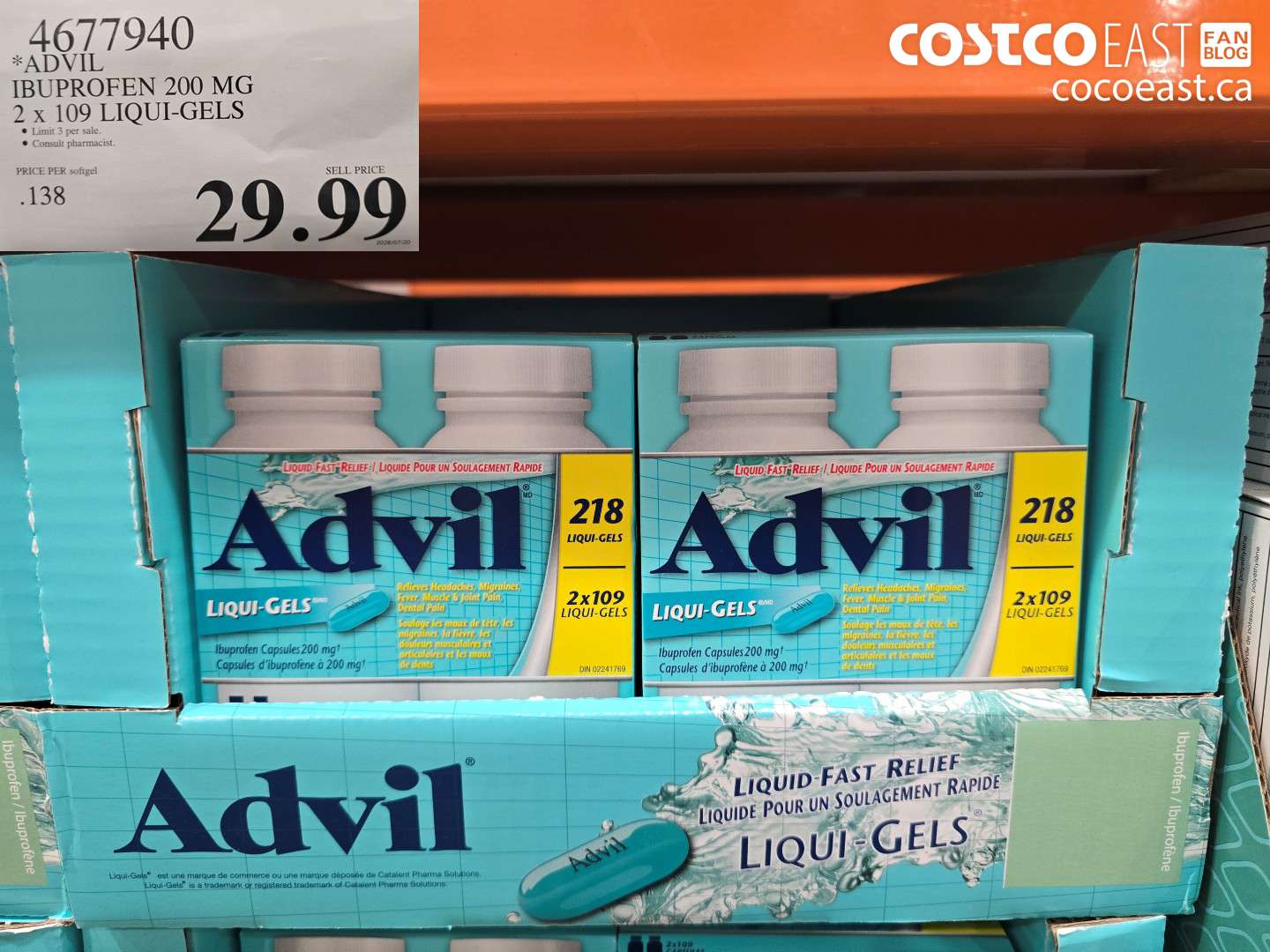 4677940 ADVIL IBUPROFEN 200 MG 2 X 109 LIQUI-GELS $29.99