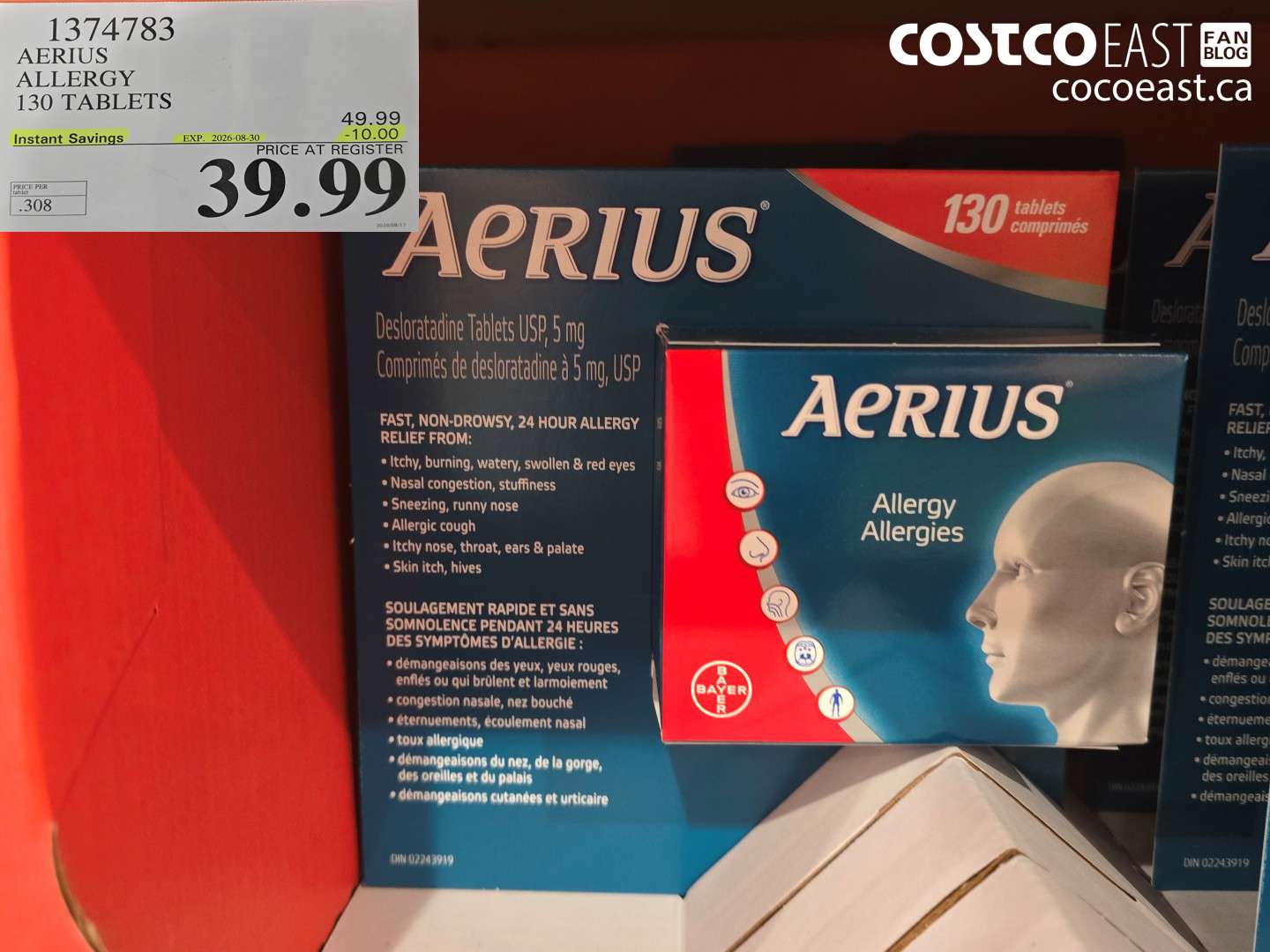 1374783 AERIUS ALLERGY 130 TABLETS ($10.00 INSTANT SAVINGS EXPIRES ON 2026-08-30) $39.99