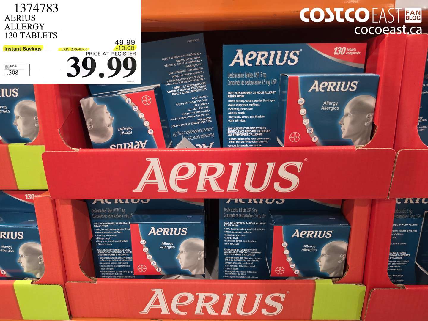 1374783 AERIUS ALLERGY 130 TABLETS ($10.00 INSTANT SAVINGS EXPIRES ON 2026-08-30) $39.99
