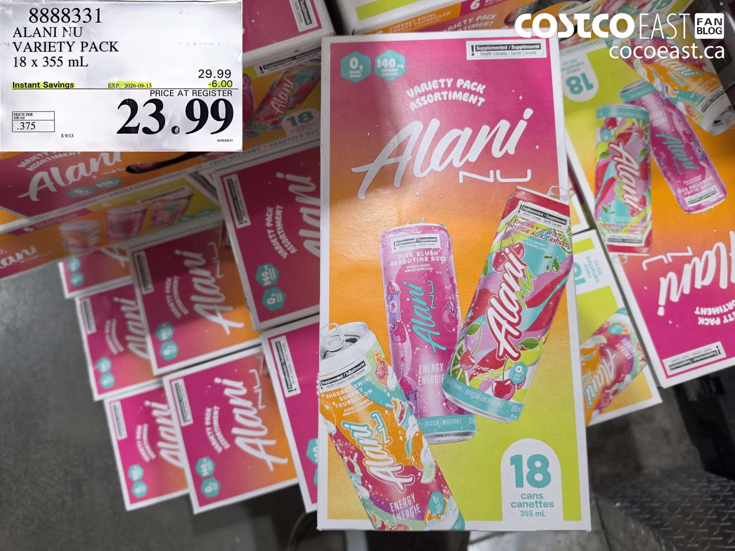 8888331 ALANI NU VARIETY PACK 18 X 355 ML ($6.00 INSTANT SAVINGS EXPIRES ON 2026-09-13) $23.99